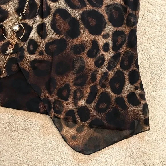 Adele May Animal Print Tank Top Womens XL Brown Black Includes Necklace Career - Picture 5 of 8